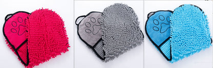 Blue super absorbent microfiber pet towels with double pockets and paw print design