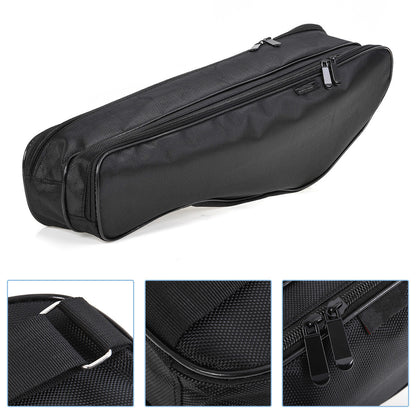 black telescopic fishing rod kit carrying case with zipper and strap details