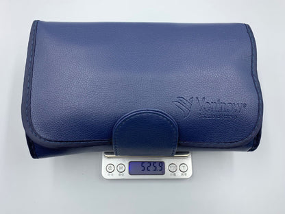 Blue Venipow professional makeup brush pouch on digital scale showing 525.9 grams