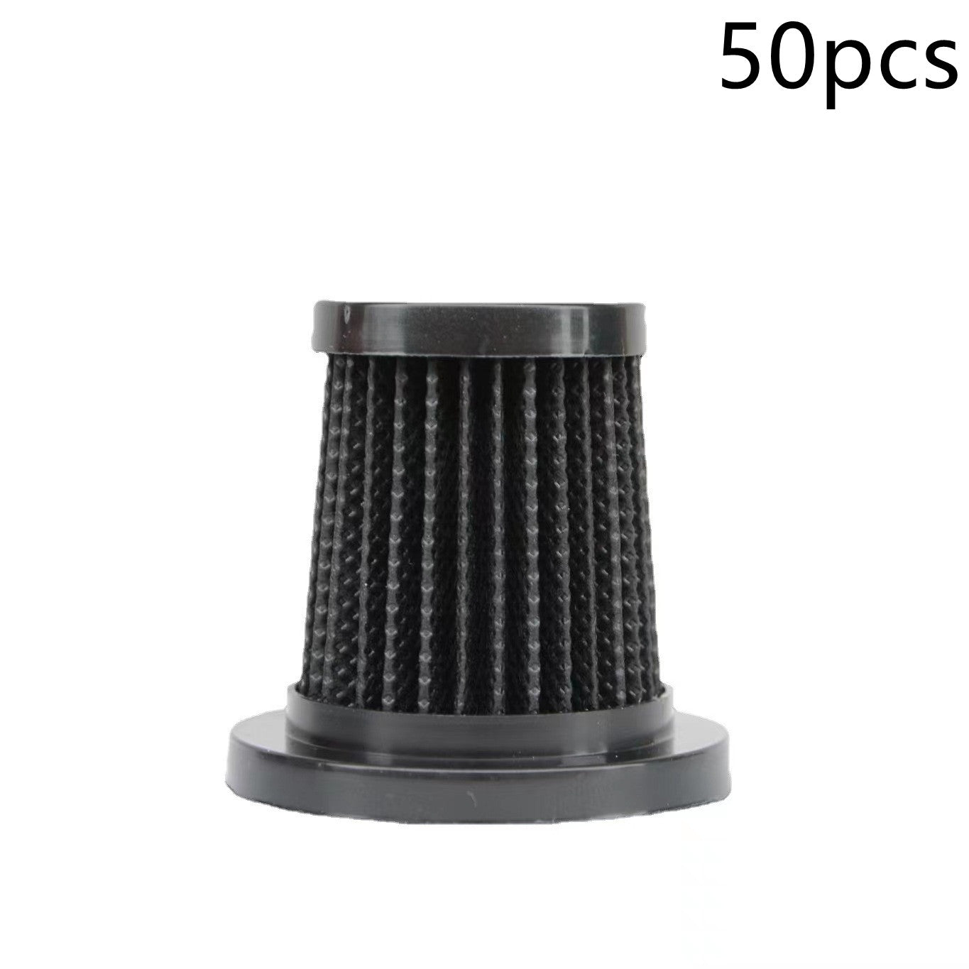 black pleated cylindrical vacuum cleaner filter cartridge with flat base