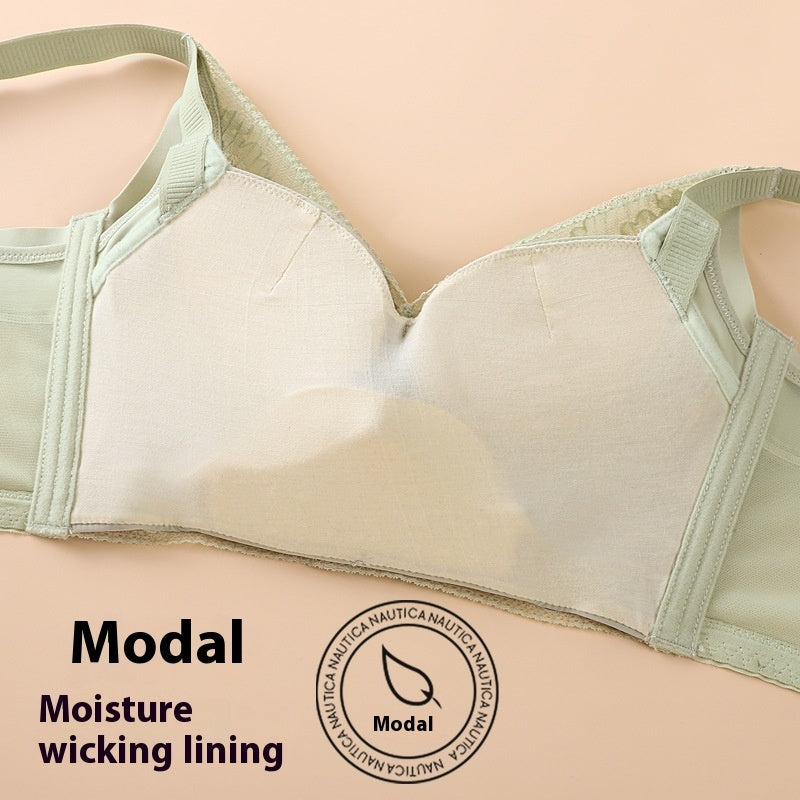 Light green lace push-up bra with modal moisture-wicking lining and adjustable straps
