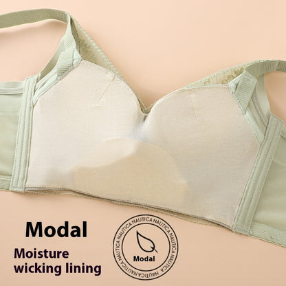 Light green lace push-up bra with modal moisture-wicking lining and adjustable straps