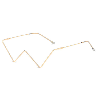 Unique gold metal frame half-rim glasses with zigzag design and clear temple tips