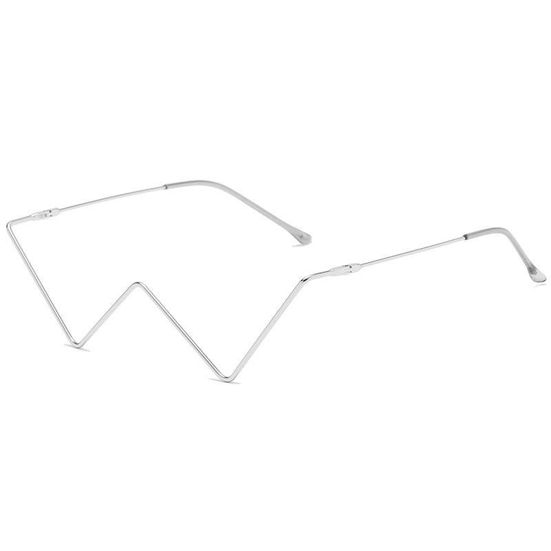Minimalist metal half-frame glasses with unique angular zigzag design in silver
