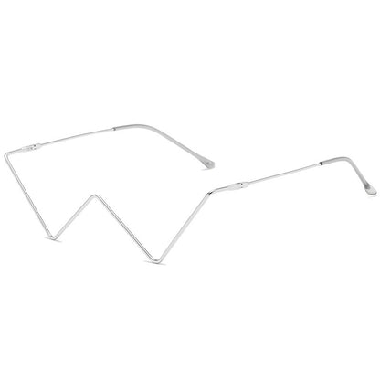 Minimalist metal half-frame glasses with unique angular zigzag design in silver