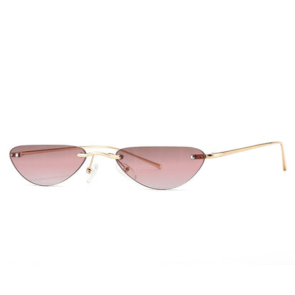 Retro narrow cat eye sunglasses with purple lenses and gold alloy frame
