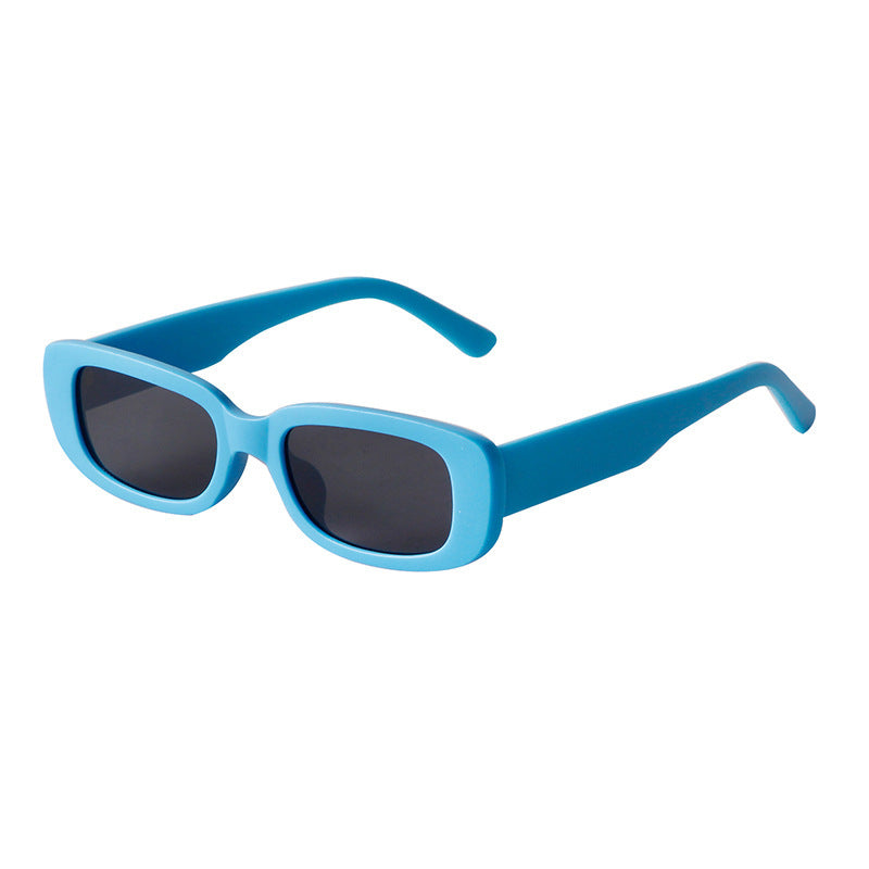 Light blue rectangular sunglasses with dark lenses, lightweight fashion UV protection eyewear