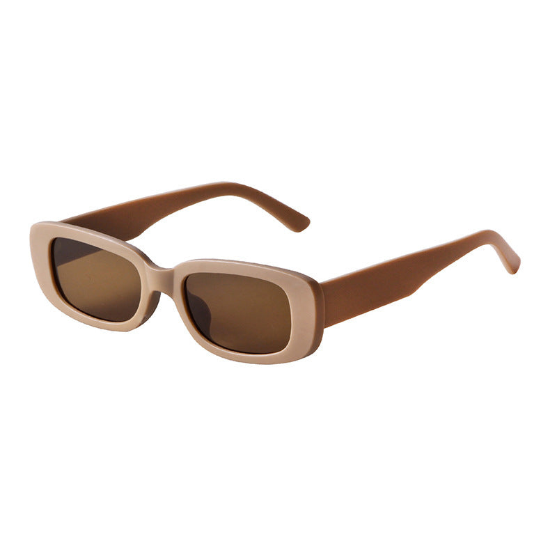 Lightweight rectangular brown and beige sunglasses with UV protection lenses