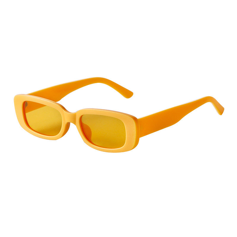 Orange rectangular lightweight sunglasses with UV protection and thick frames