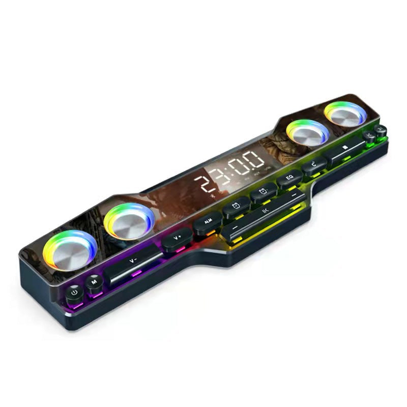 Black Trendoligy Bluetooth desktop speaker with RGB lighting and digital clock display