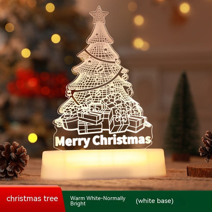 Warm white LED acrylic Christmas tree night light with presents and Merry Christmas text on white base