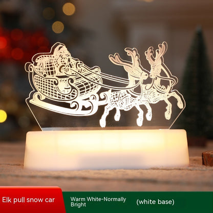 Warm white LED acrylic Christmas lamp with Santa in sleigh and reindeer on white base