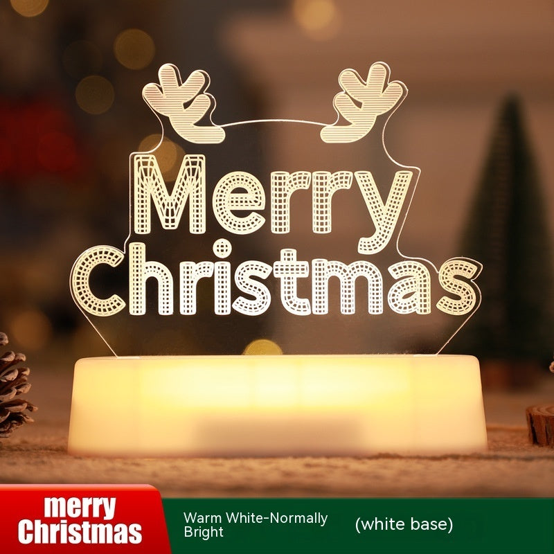 LED decorative lamp with warm white Merry Christmas text and antlers on white base