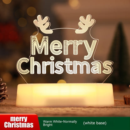 LED decorative lamp with warm white Merry Christmas text and antlers on white base