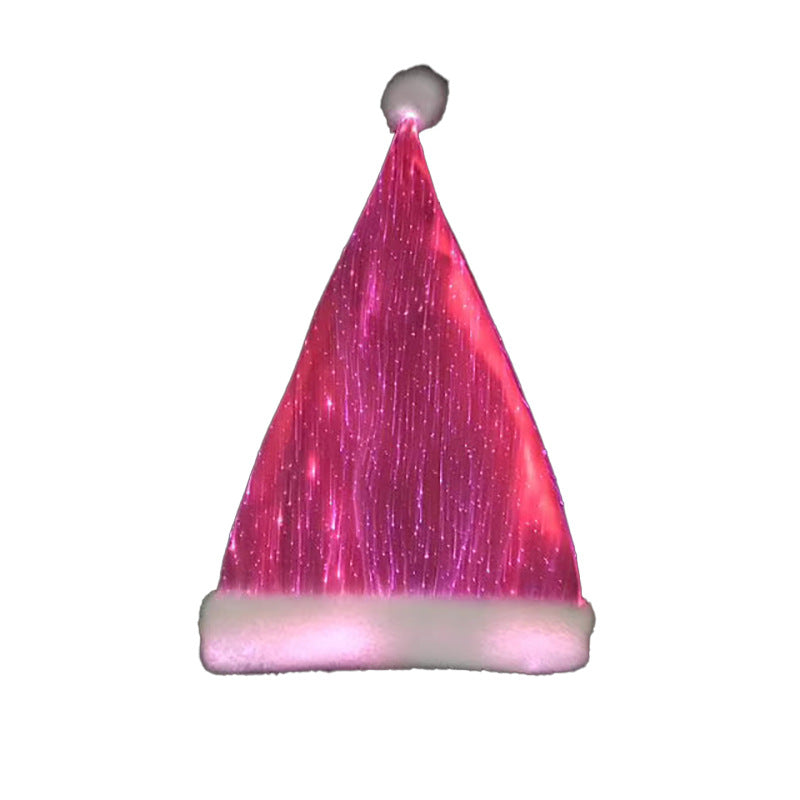 Colorful LED fiber optic Christmas Santa hat with glowing pink and red light effects