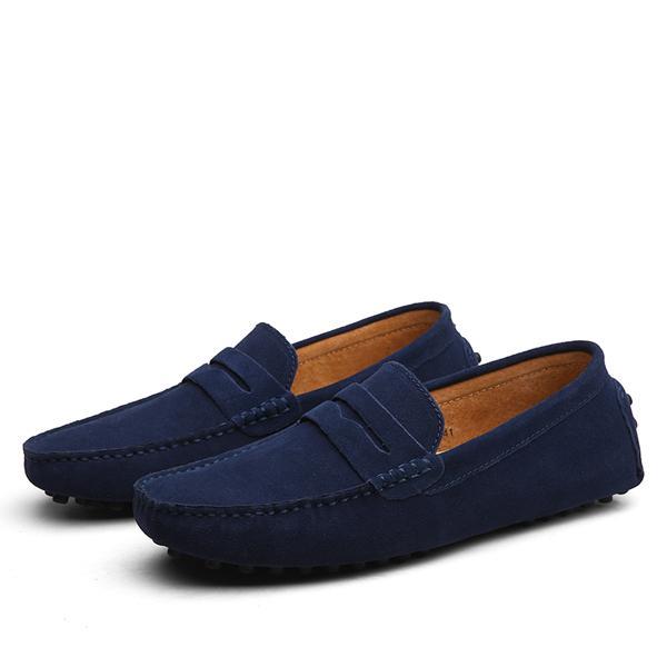 Dark blue men's driving shoes made of cowhide leather with anti-skid rubber sole loafers