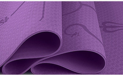 Dark purple non-slip yoga mat with cushioned TPE surface and joint support lines