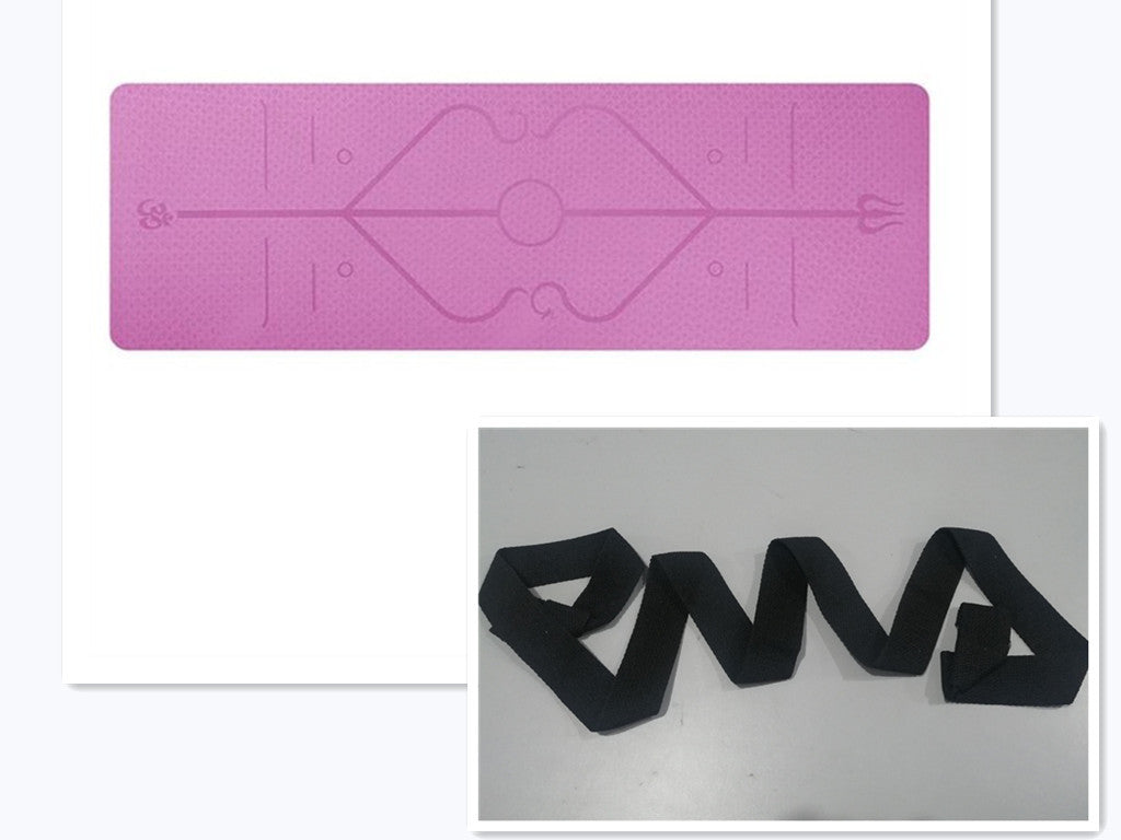 purple TPE yoga mat with position lines and joint support, non-slip cushioned beginner mat