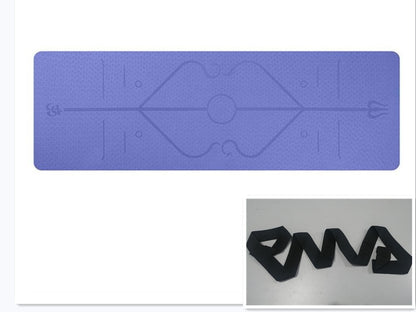 Dark purple non-slip TPE yoga mat with position lines and joint support design