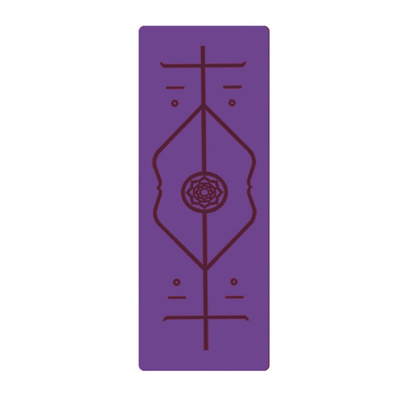 Dark purple non-slip yoga mat with TPE cushioning and center alignment lines for joint support