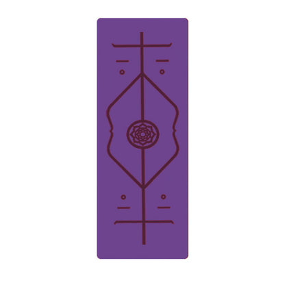 Dark purple non-slip yoga mat with TPE cushioning and center alignment lines for joint support