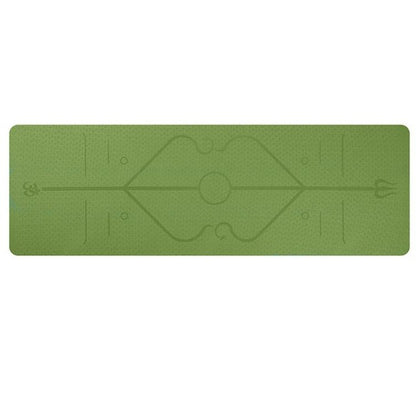 Green non-slip yoga mat with TPE cushion and alignment position lines for joint support