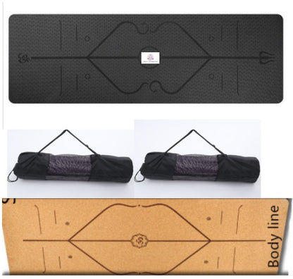 Dark purple non-slip TPE yoga mat with position lines and joint support, carry bag included