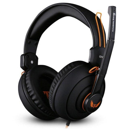 Black Trendoligy X7 Pro gaming headset with mic, 40mm drivers, cushioned ear pads, and orange accents