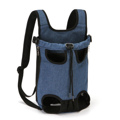 Blue soft fabric pet carrier backpack with mesh windows and adjustable straps for small dogs