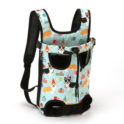 Flamingo XXL soft pet carrier backpack with cute corgi print design in blue