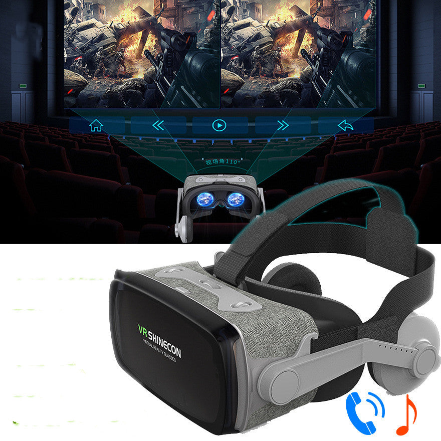VR Shinecon virtual reality headset with adjustable straps and immersive gaming display in theater setting
