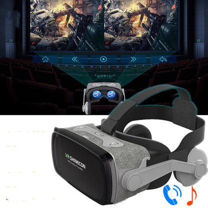 VR Shinecon virtual reality headset with adjustable straps and immersive gaming display in theater setting