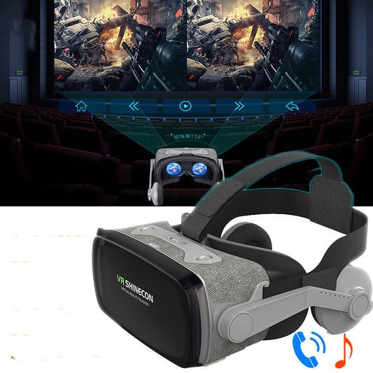 VR Shinecon virtual reality headset with adjustable straps and immersive gaming display in theater setting