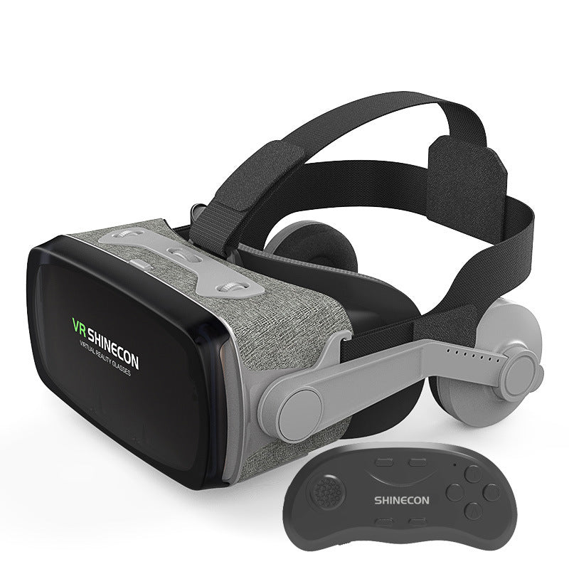 VR SHINECON virtual reality headset with gray adjustable straps and remote controller