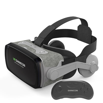 VR SHINECON virtual reality headset with gray adjustable straps and remote controller