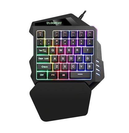 Bloodbat one-handed RGB gaming keyboard with wrist rest and multimedia keys