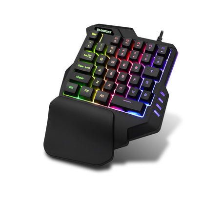 Bloodcat one-handed RGB gaming keyboard with ergonomic wrist rest and colorful backlit keys
