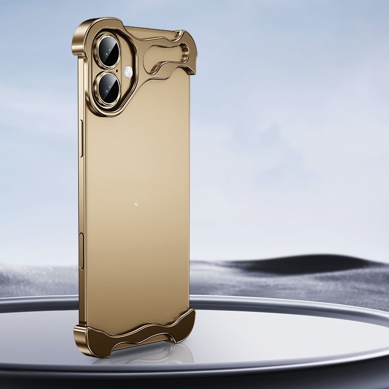 Golden iPhone case with wavy zinc alloy edges, anti-drop protective cover for iPhone 13 and 15 Pro Max