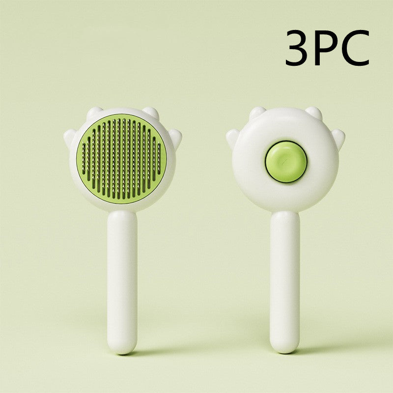 Set of two white and green pet grooming brushes with soft bristles for cat and dog hair removal