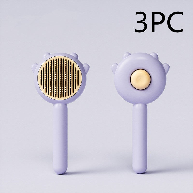 Set of two lavender pet grooming brushes with yellow bristle pads, designed for cat and dog hair removal