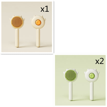 Set of pet grooming brushes with ergonomic handles and different colored bristles for cat and dog hair removal