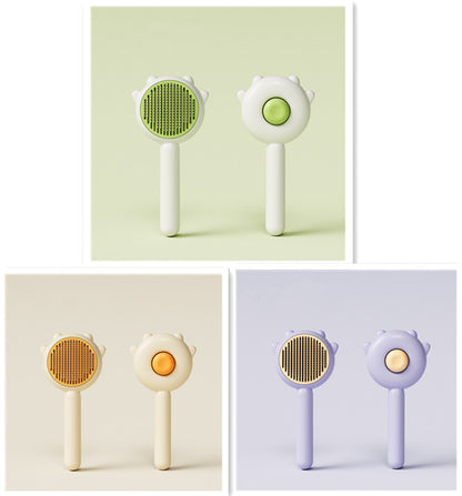Three sets of Trendoligy pet grooming brushes in green, cream, and purple with rounded handles and spiked edges