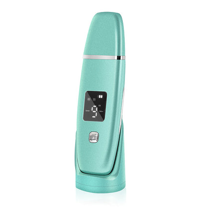Mint green Trendoligy ultrasonic blackhead remover with digital display on white background