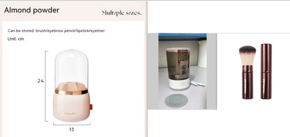 Grey and white USB rechargeable electric makeup brush cleaner with transparent lid on white background