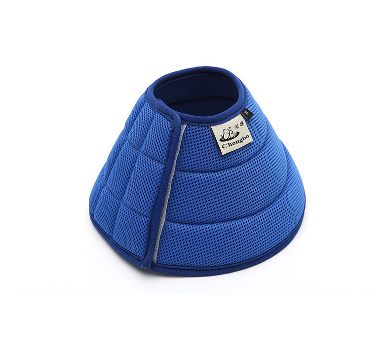 Blue soft mesh pet recovery cone collar with adjustable closure and Chongbo label