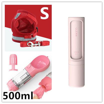 Grey breathable dog harness with reflective mesh, metal hardware, and matching leash