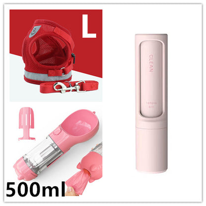 Grey large breathable dog harness with reflective mesh, metal hardware, and matching leash