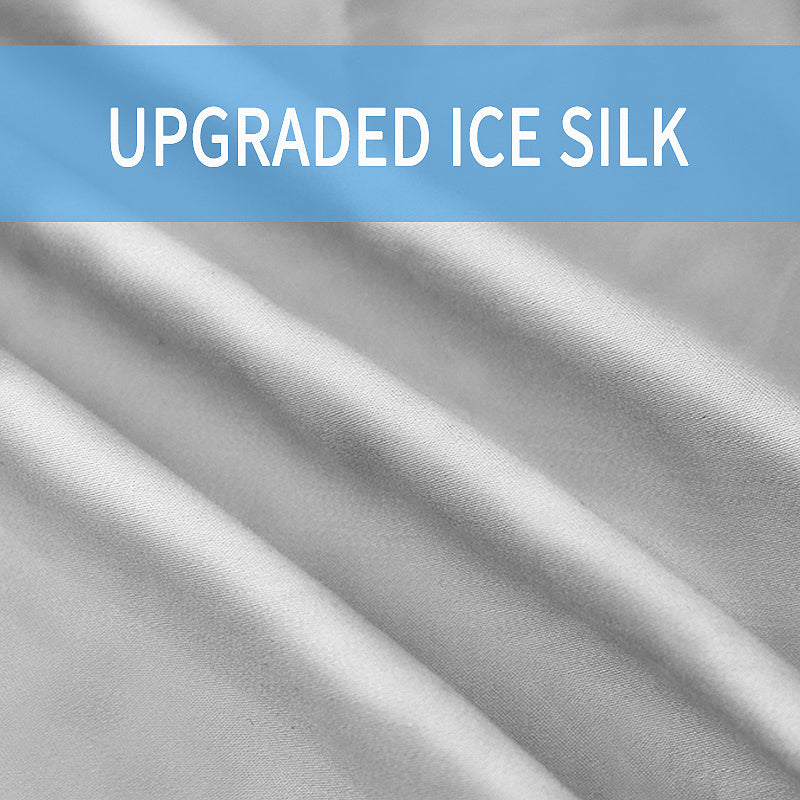 Close-up of smooth grey upgraded ice silk fabric with subtle folds