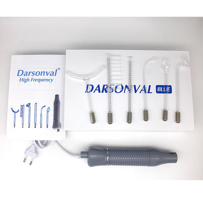 Darsonval high frequency electrotherapy skin care wand set with six glass electrode attachments and user manual