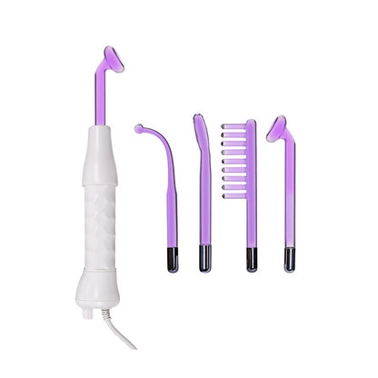 Trendoligy high frequency electrotherapy skin care wand set with white handle and five purple glass electrode attachments